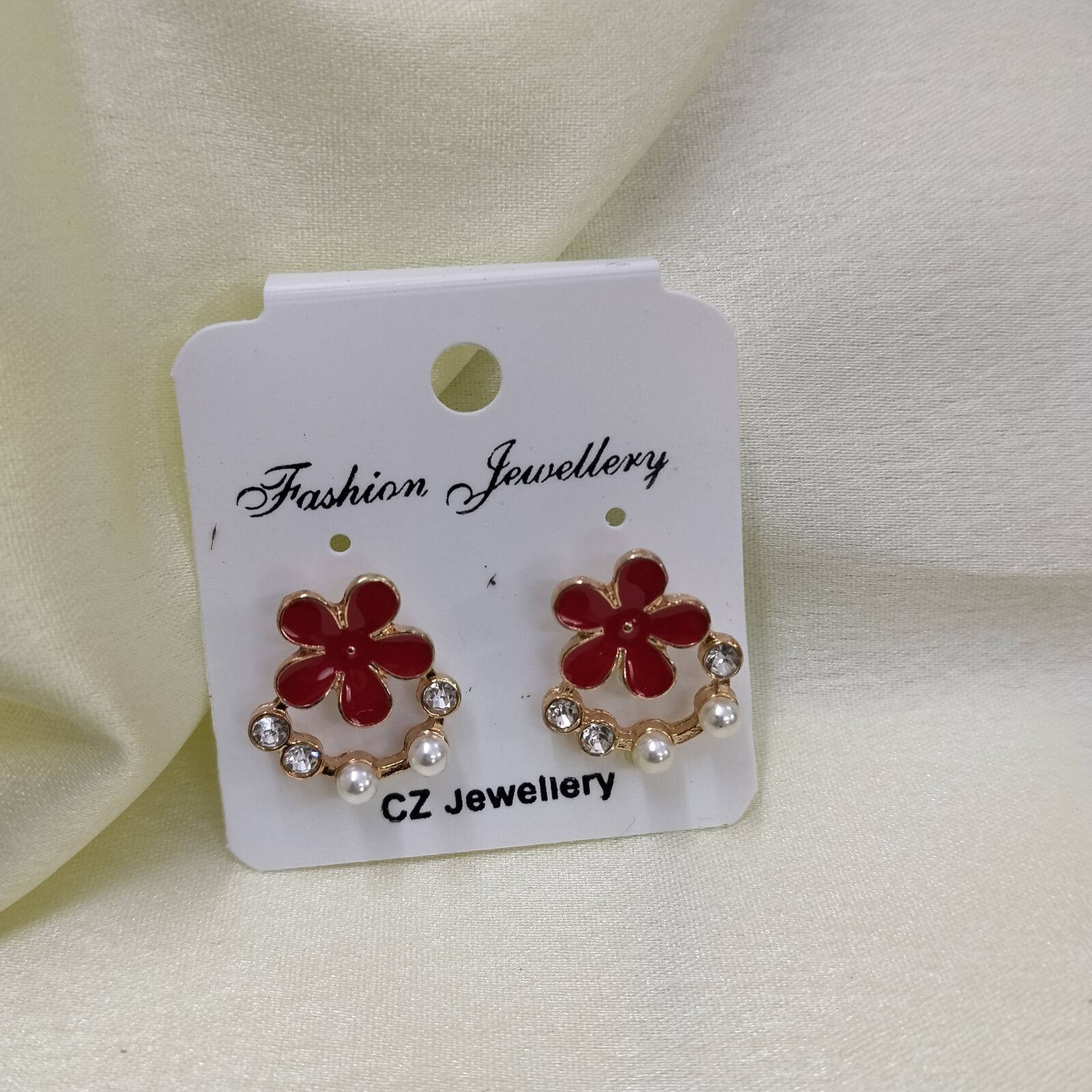 Hand Painted Flower Earrings Red