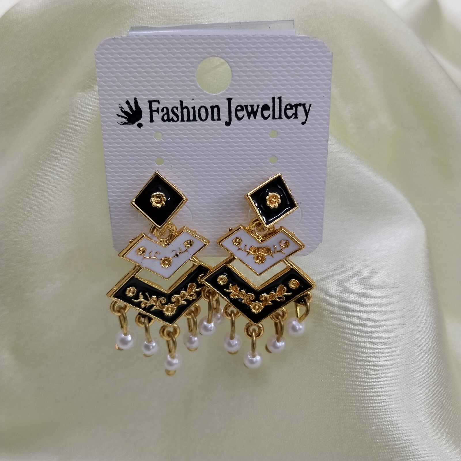 Designer Pearl Hand Painted Earrings Black