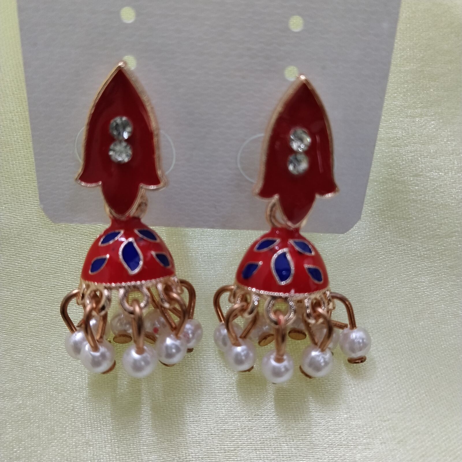 Hand Painted Jhumki Red & Blue