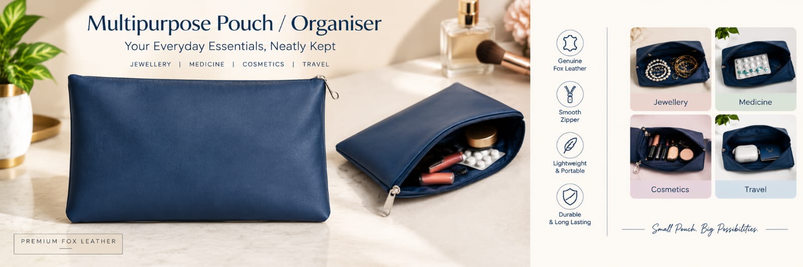 Multipurpose Faux-Leather Pouch / Organiser - Blue