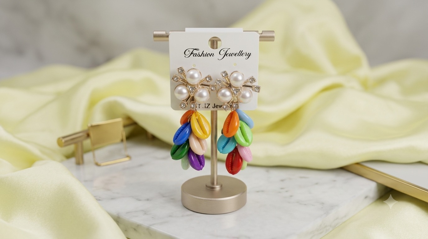 Multicolor Cowrie Shell Cluster Earrings