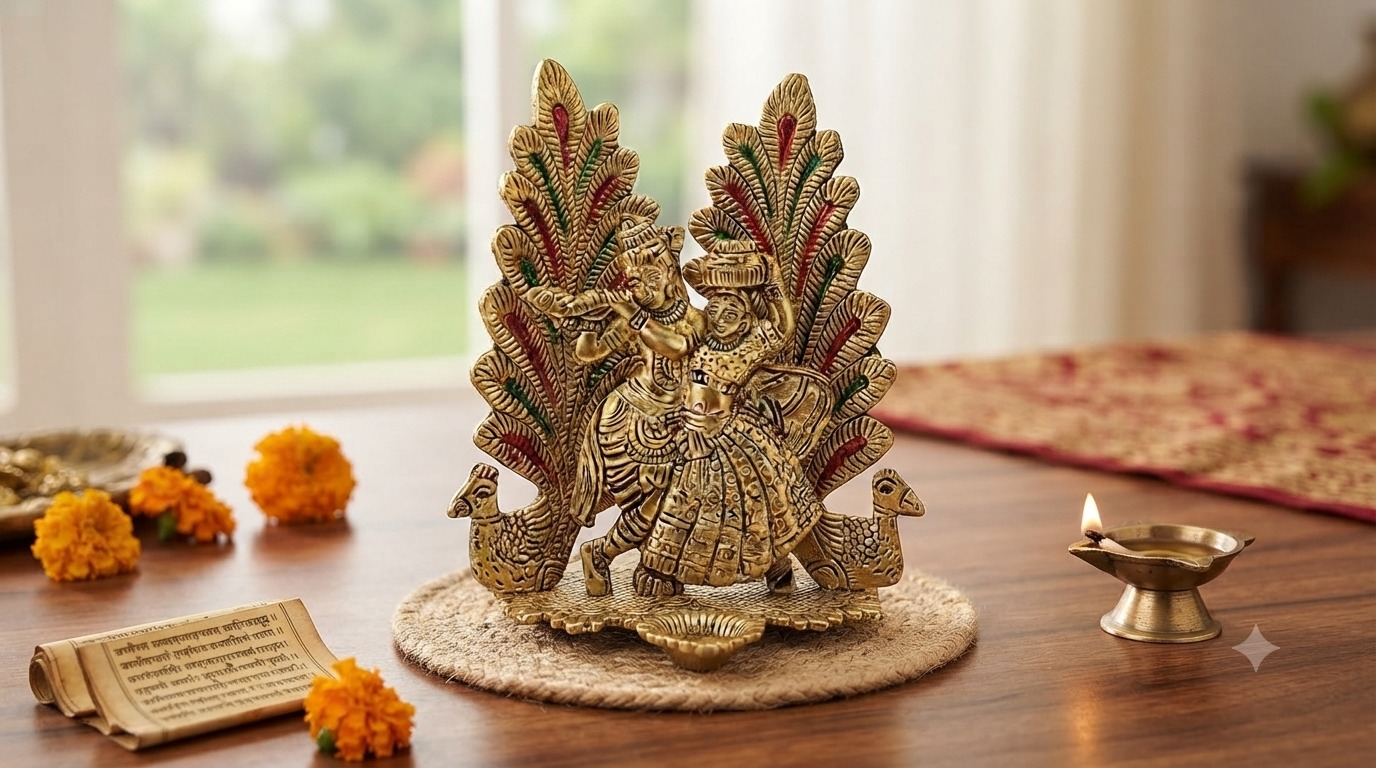 Radha Krishna With Peacocks Diya Idol