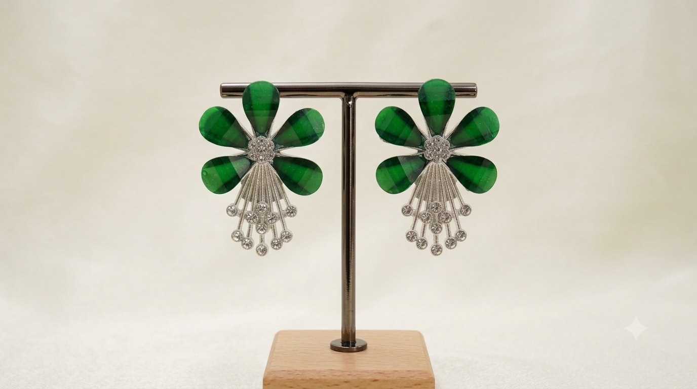 Green Flower Earings