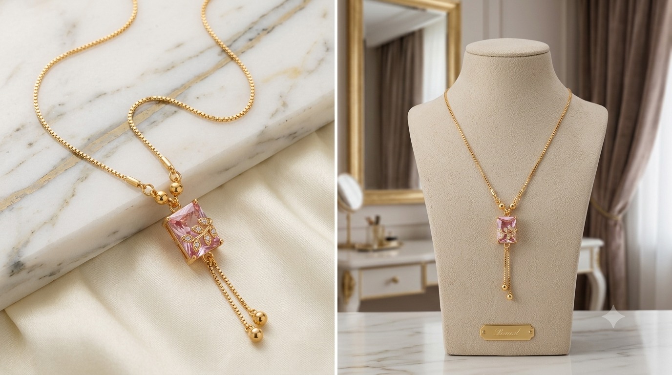Stone Chain Pendant Pink