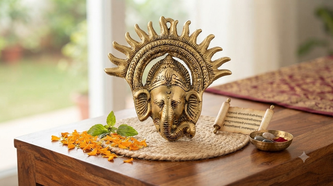 Lord Ganesha Wall Hanging With Sunburst Halo