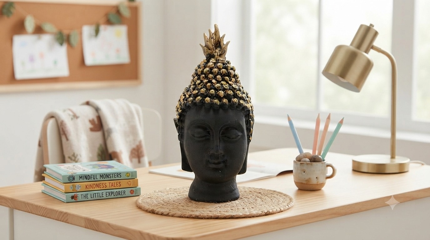 Black And Gold Buddha Head Decor Figurine