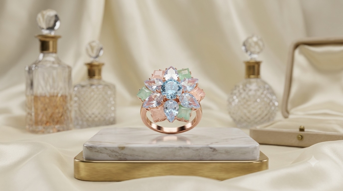 Pink & Green Flower Adjustable Ring