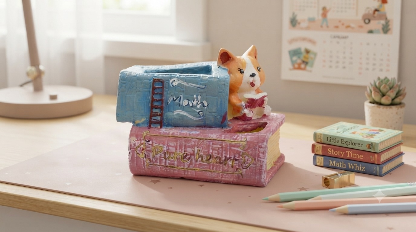 Cute Corgi Reading Book Decorative Planter & Pen Stand