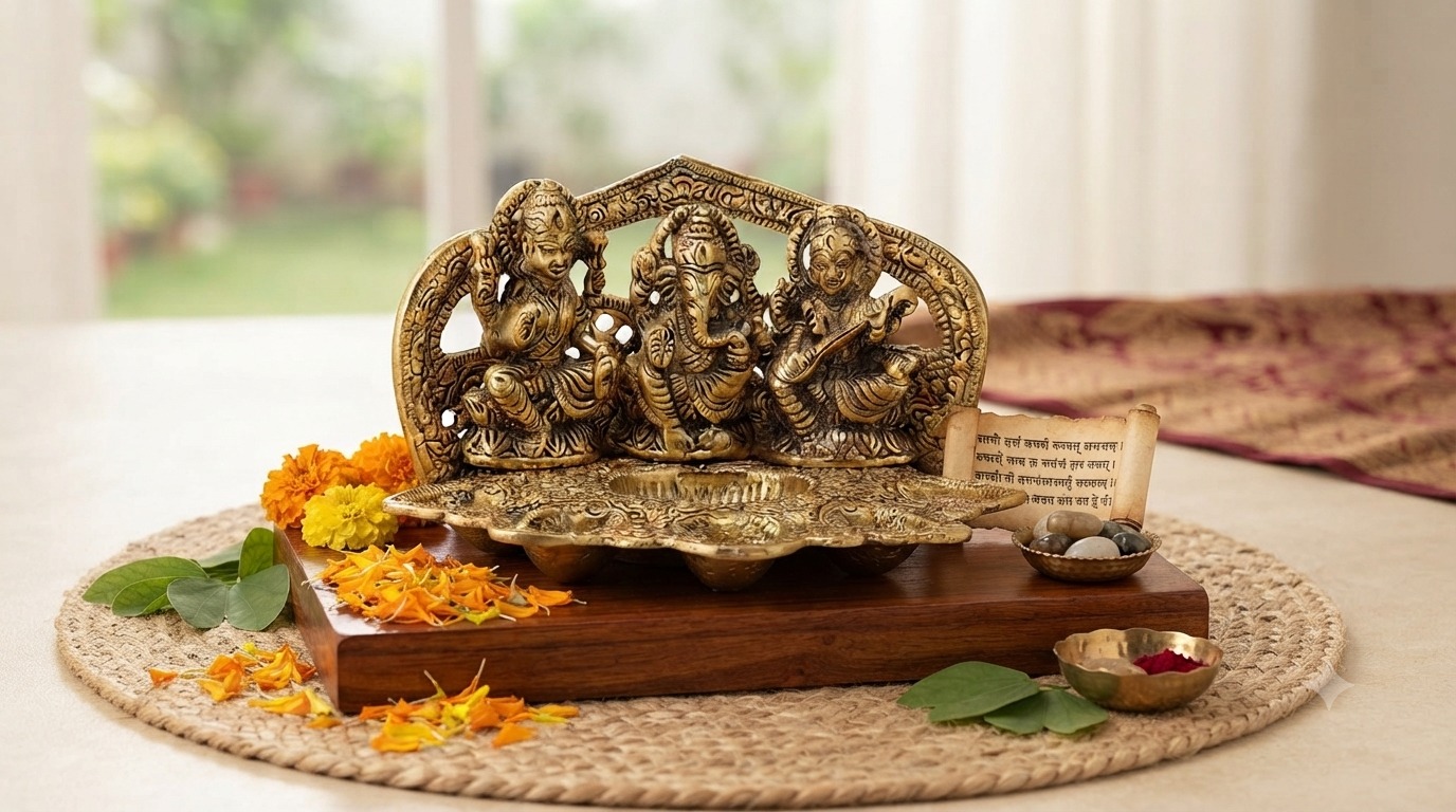 Lakshmi Ganesha Saraswati Multi-Diya Mandap