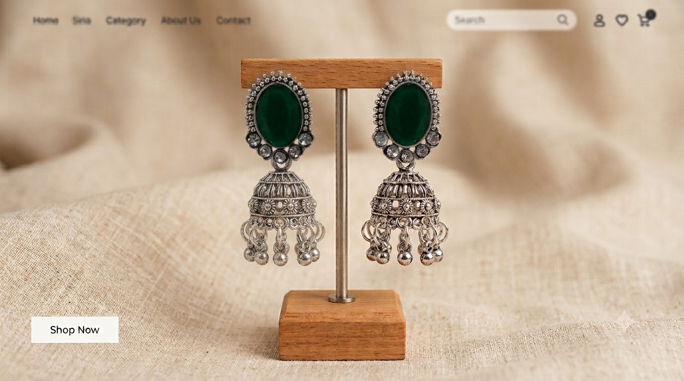 Peacock Green Oxidised Jhumka