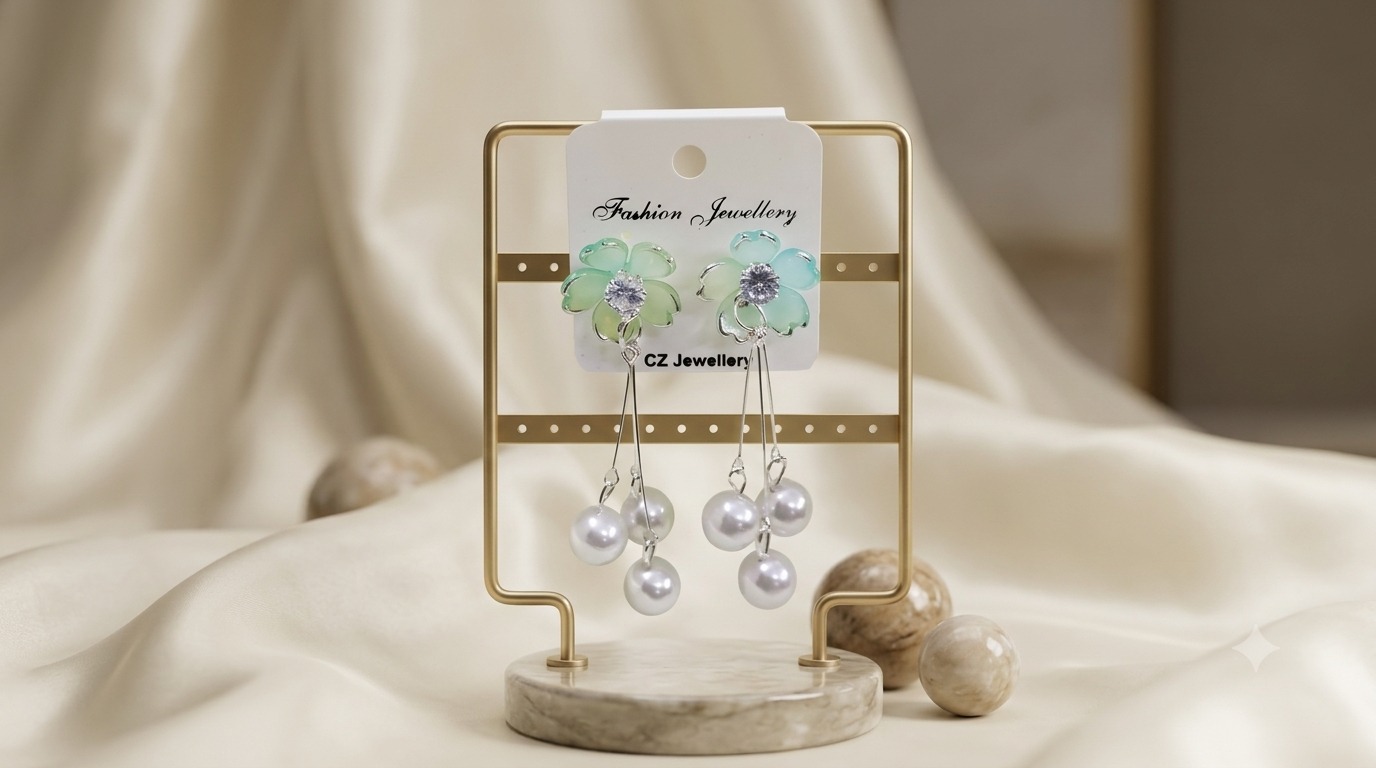 Sea Green Flora & Pearl Earrings