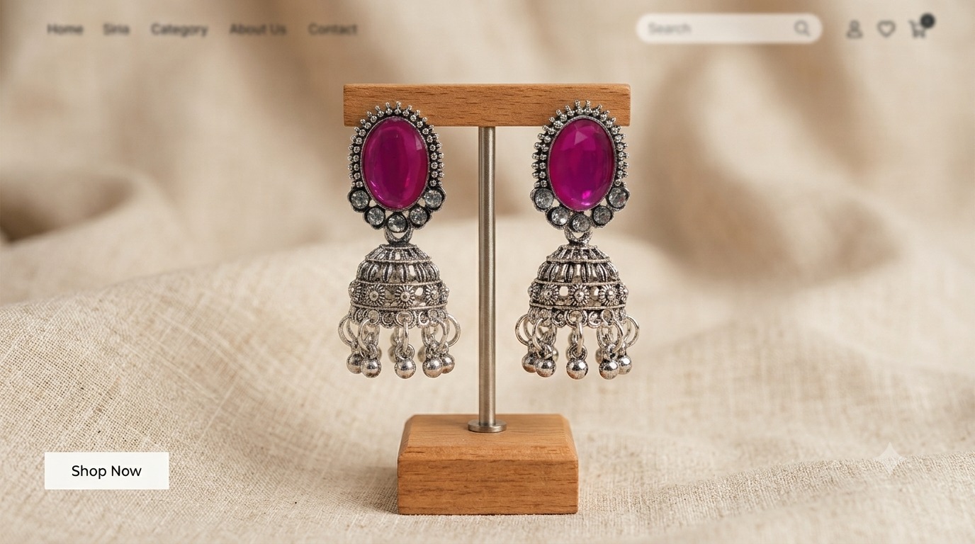 Deep Pink Oxidised Jhumka